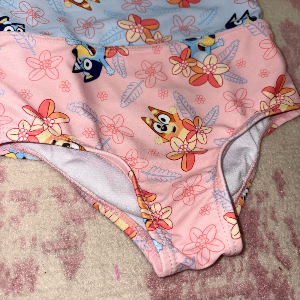 Bluey Blue and Pink Floral One-Piece Swimsuit Baby Girl 12M - Picture 3 of 10